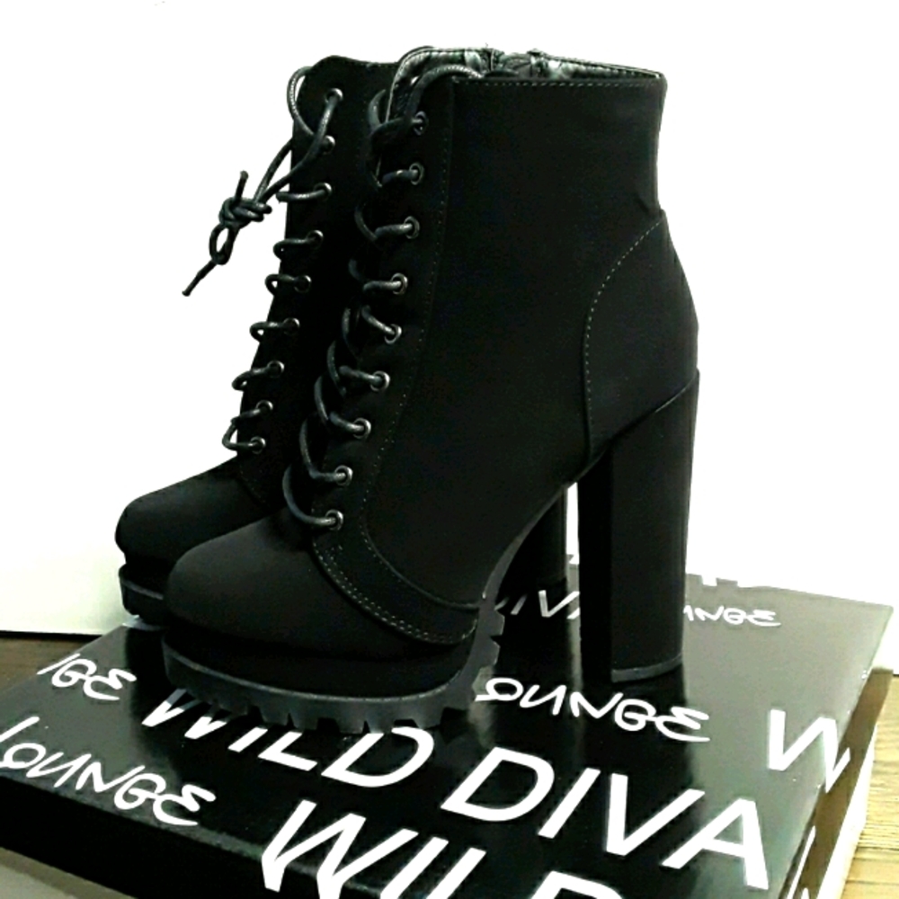 Chunky Block High Heel Lace Up Combat Boot